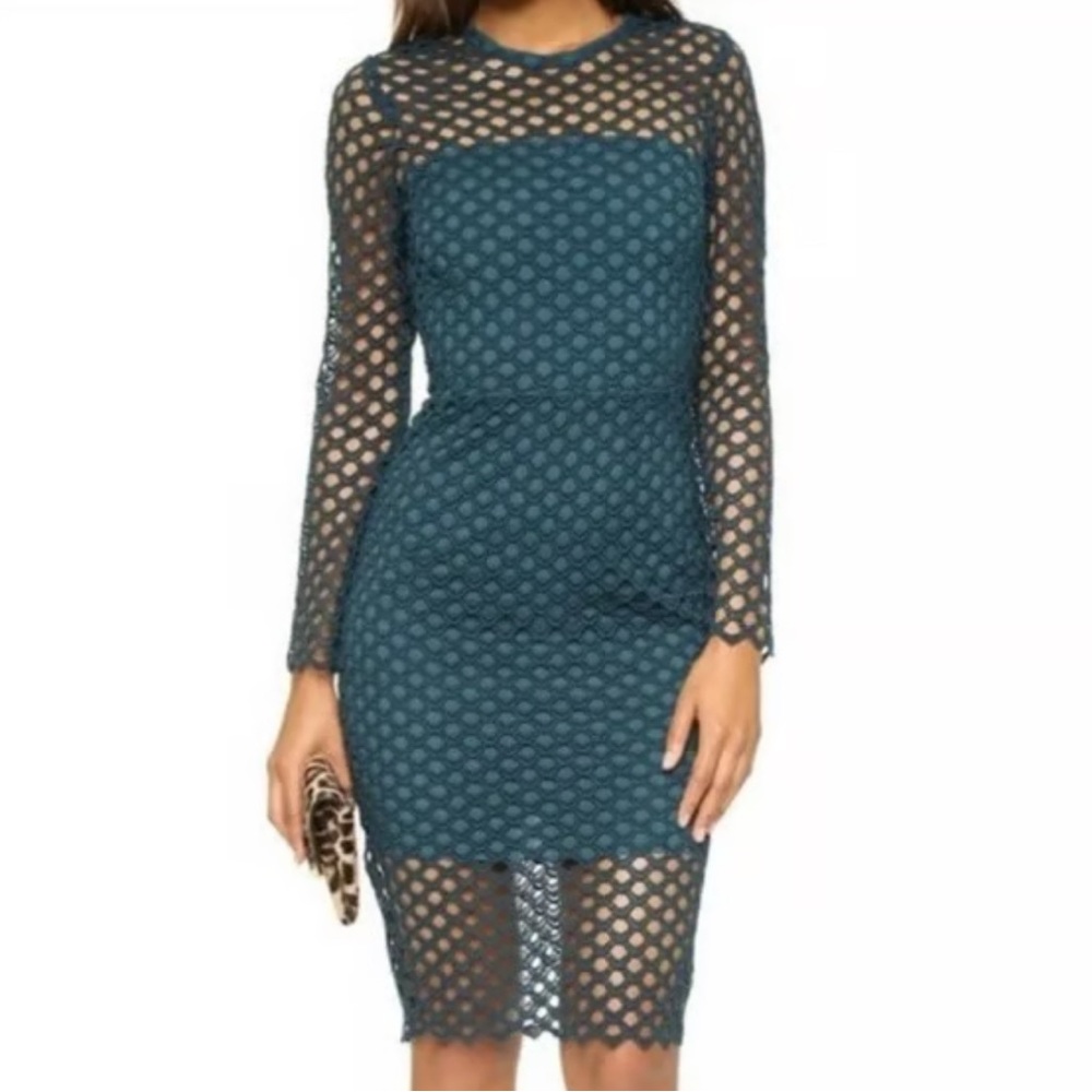 SAYLOR London Dress Emerald Green Sheath Eyelet Cutout Size S